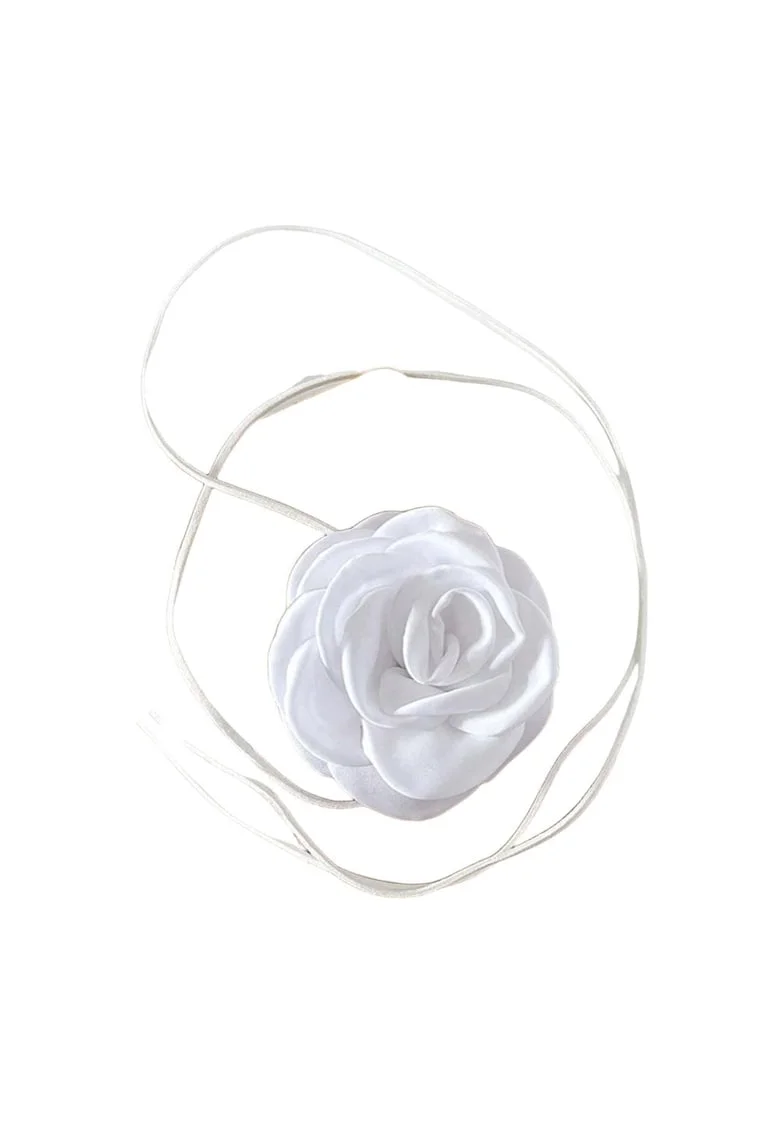 Colier choker, alb, cu floare, Bebiane C14,