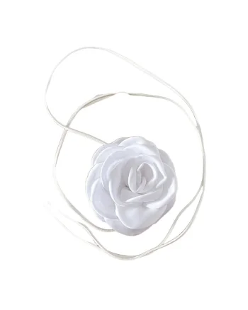 Colier choker, alb, cu floare, Bebiane C14,