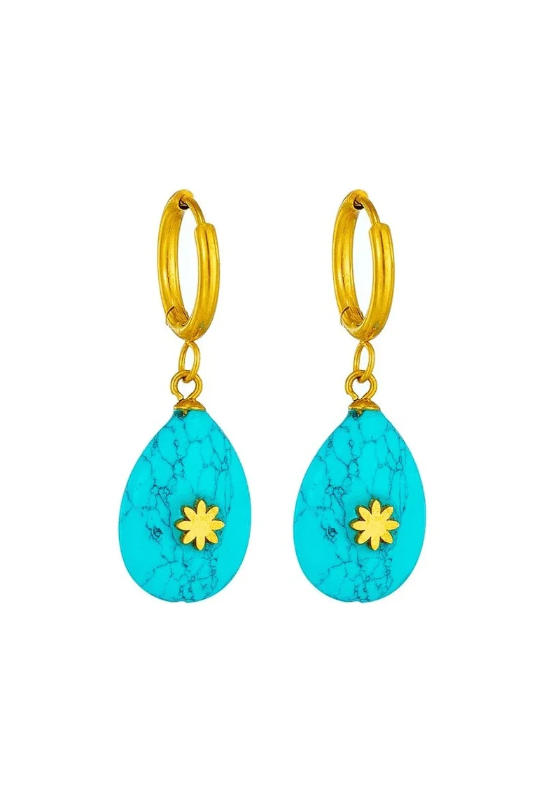Cercei aurii, cu pietre turquoise, Athena C13,