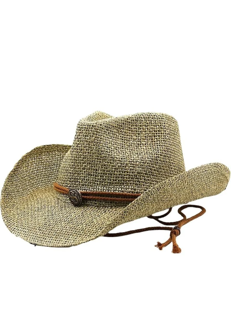 Palarie dama, bej, de vara, din paie, stil cowboy, Adelita,