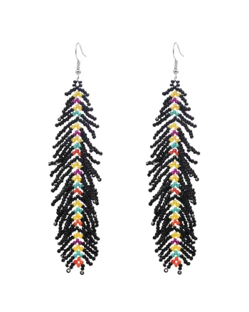 Cercei negri, lungi, cu margelute colorate, Paula C6,