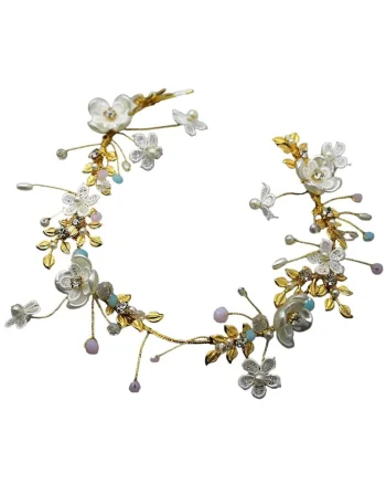 Coronita aurie, cu flori, pietre si perle, Malen C2,