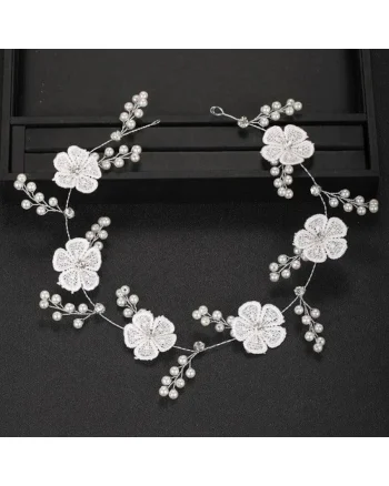Accesoriu par, argintiu, modelator, cu floricele albe, Omar C8,