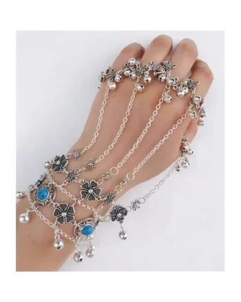 Bratara argintie, cu inele reglabile si pietre turquoise, Elsamaria C10,