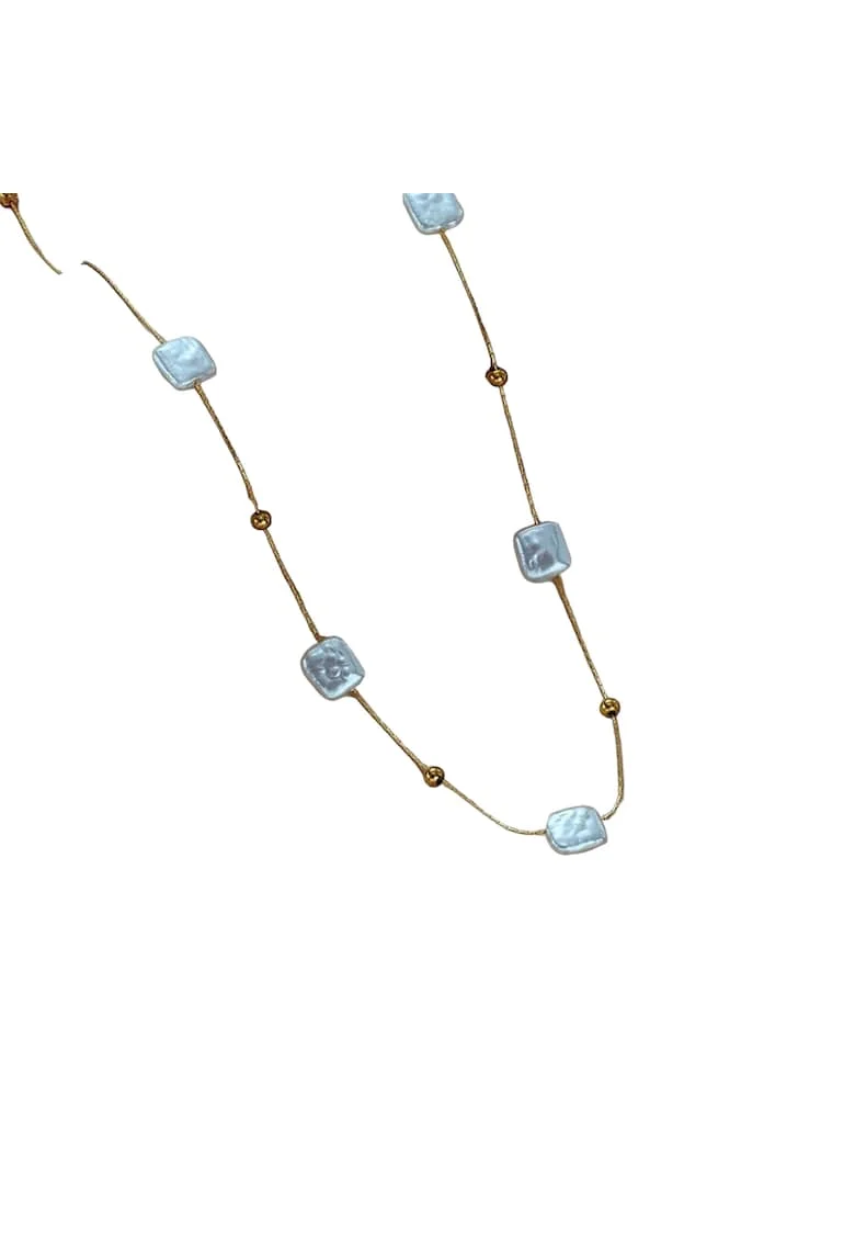 Colier auriu, cu perle patrate, suflat cu aur 14k, Davie C5,