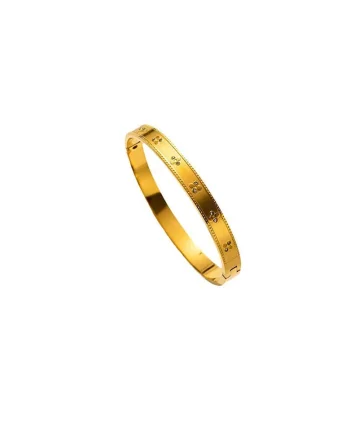 Bratara aurie, din otel inoxidabil, suflata cu aur 18k, tip bangle, cu pietricele, Isalin C5