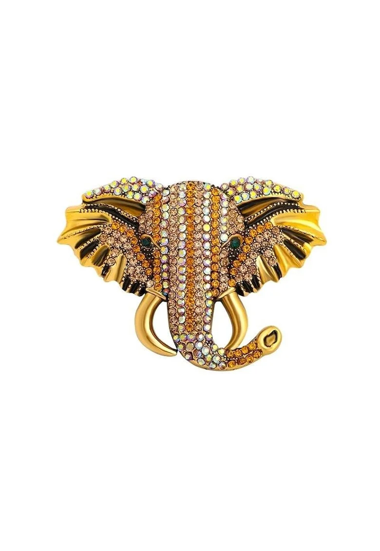 Brosa aurie, forma de cap de elefant, cu pietre, Lilou C3,