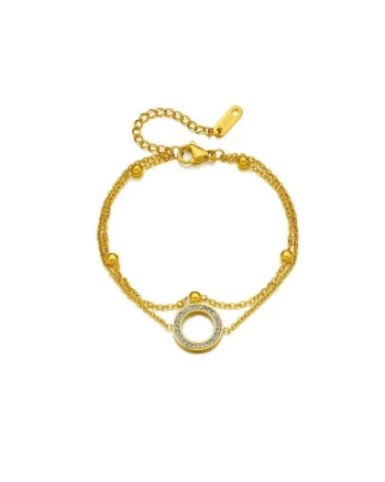 Bratara aurie, din otel inoxidabil, suflata cu aur 18k, in 2 straturi, cu pietre, Daisy C10