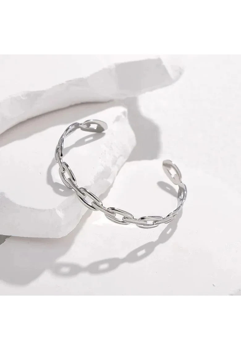 Bratara argintie, din otel inoxidabil, suflata cu aur 18k, forma de zale imbinate, Dalia C10 OUT