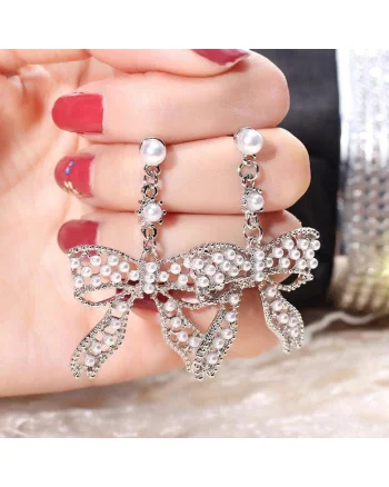 Cercei argintii, forma de funda, cu perle, Anastacia C9,