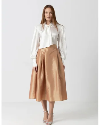 Fusta midi din tafta caramel