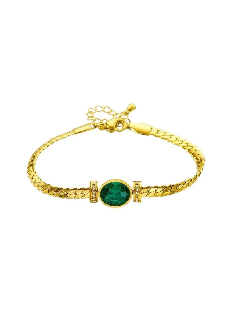Bratara aurie, din otel inoxidabil, suflata cu aur 18k, cu piatra verde, Emmar C3