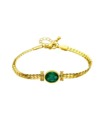 Bratara aurie, din otel inoxidabil, suflata cu aur 18k, cu piatra verde, Emmar C3