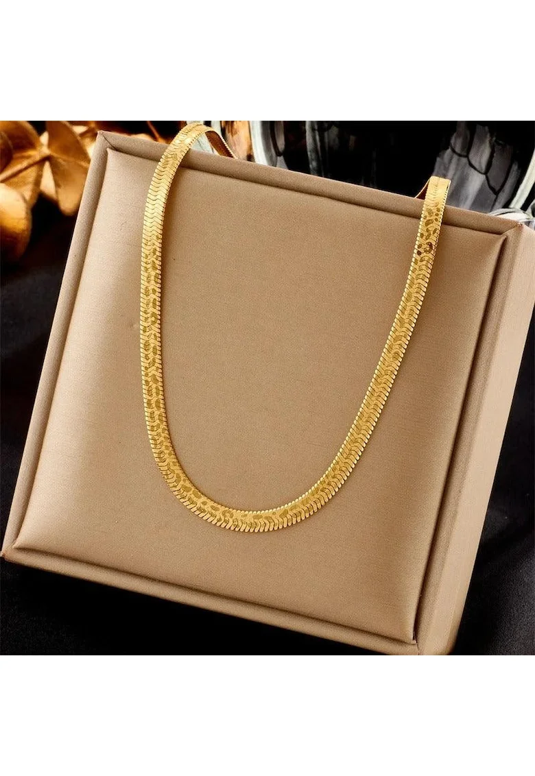 Colier auriu, din otel inoxidabil, stil sarpe, suflat cu aur 18k, Caitlyn C12