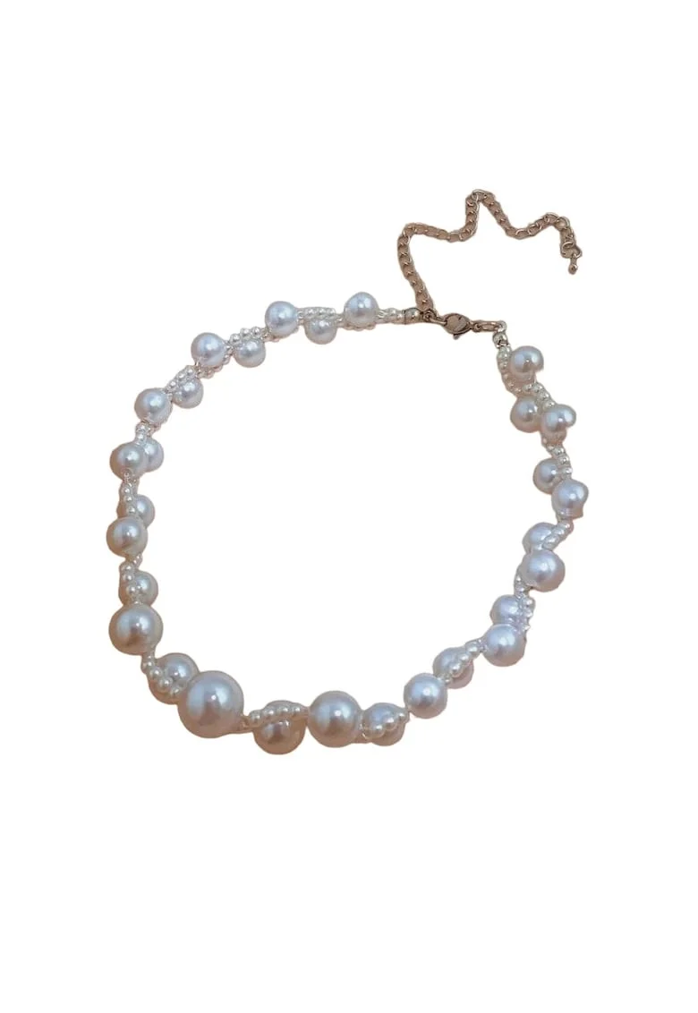 Colier choker argintiu, cu perle, Olla C5