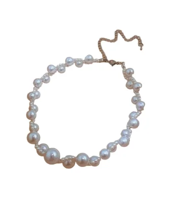 Colier choker argintiu, cu perle, Olla C5