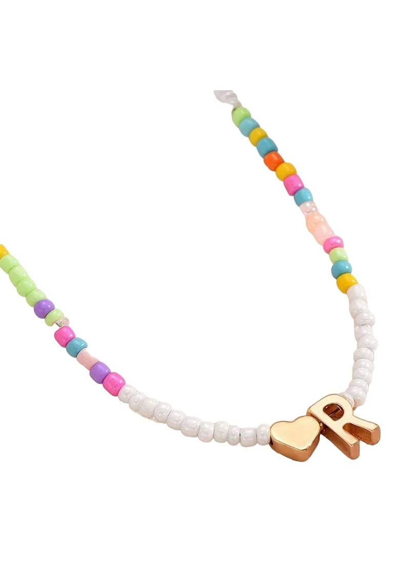 Colier auriu, cu margelute colorate, litera R C2