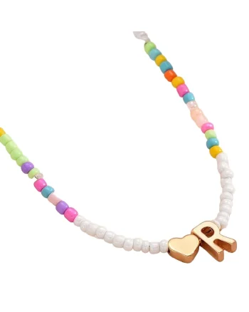 Colier auriu, cu margelute colorate, litera R C2