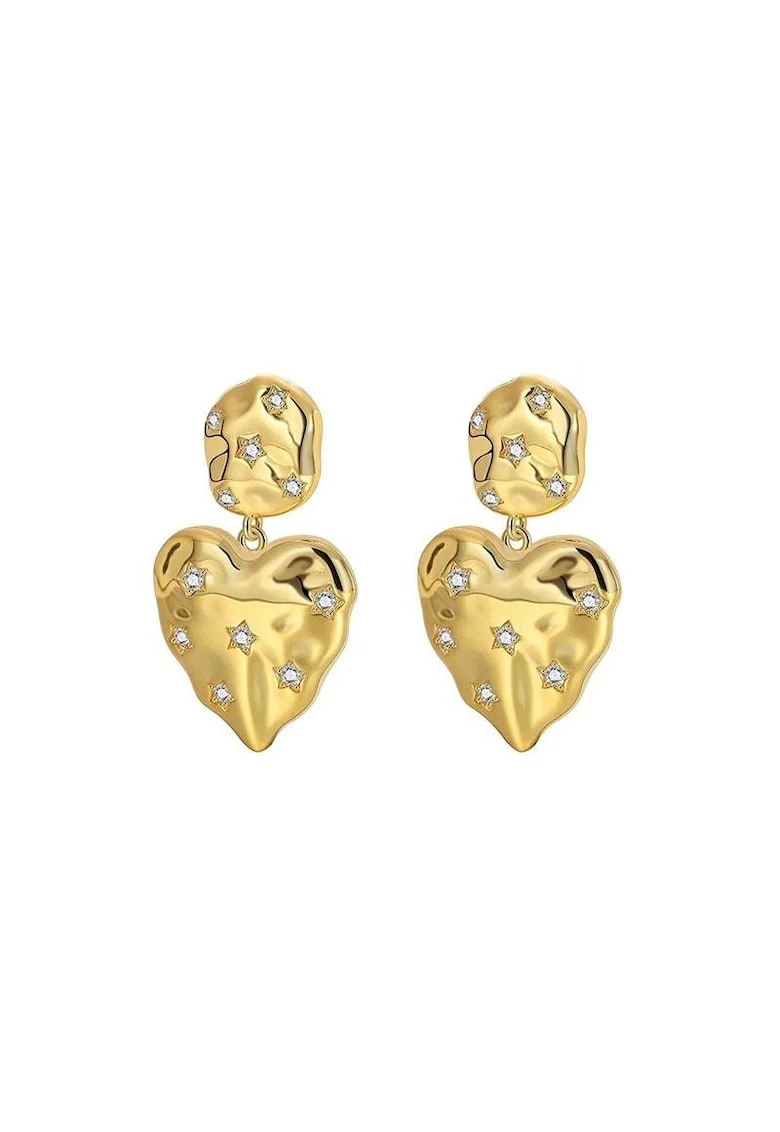 Cercei aurii, cu clips, forma de inima, cu pietre din zirconiu, Inni C5,