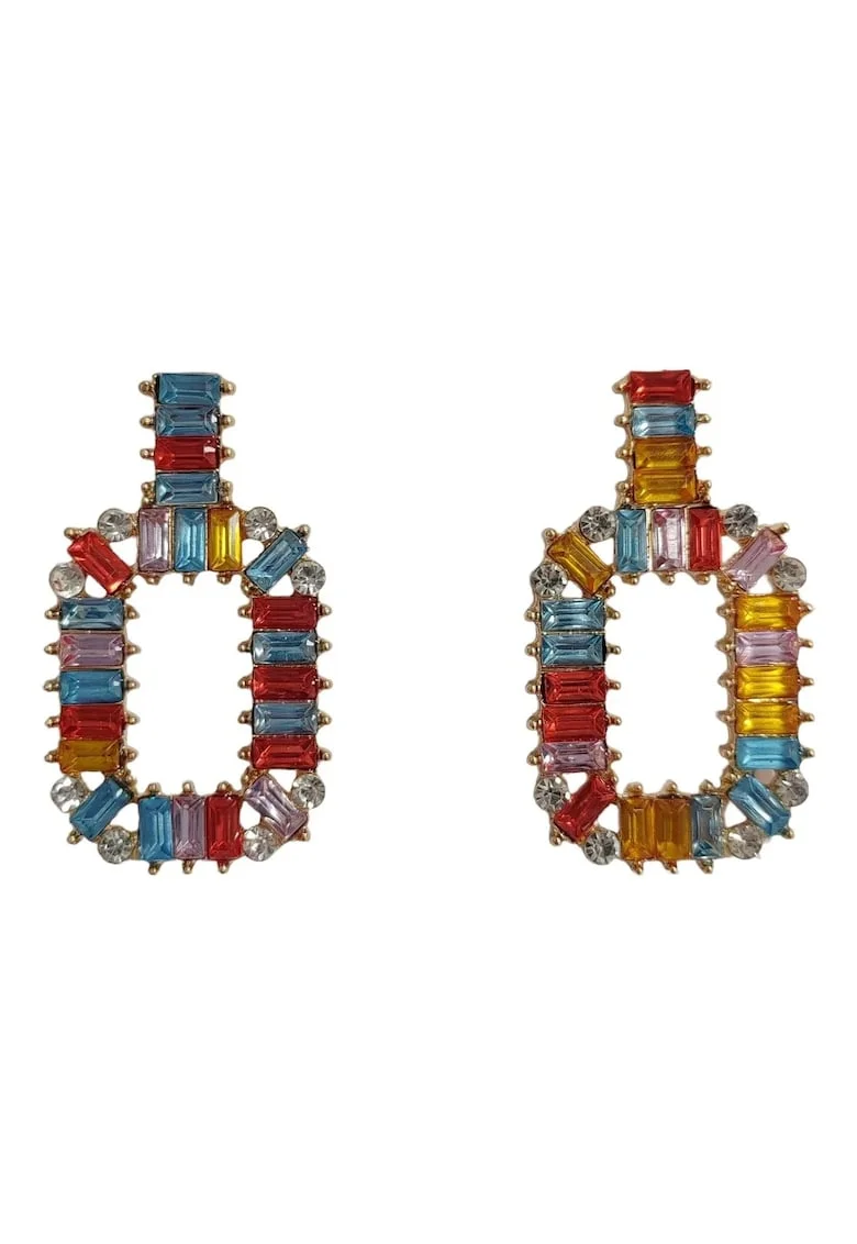 Cercei aurii, dreptunghiulari, cu pietre multicolore, Henrieta C4
