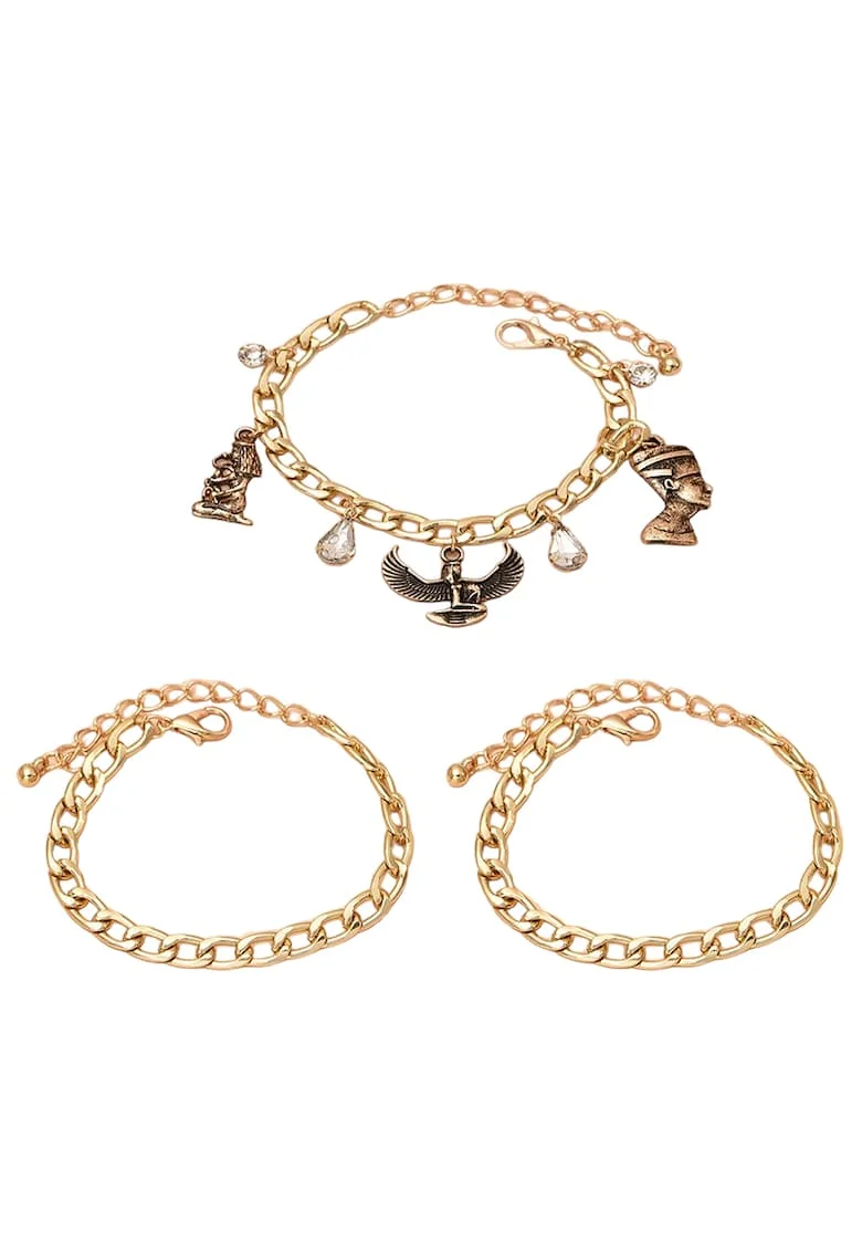 Set 3 bratari aurii, cu zale si pietre, Thana C7,