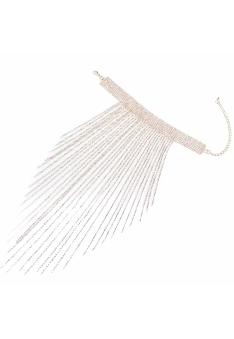 Colier choker auriu, cu franjuri si pietre, Maline C5,