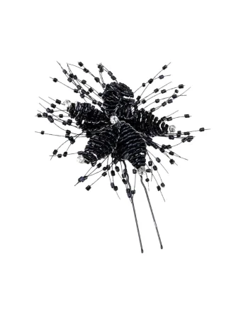 Accesoriu de par, negru, tip ac, cu floare si margelute, Cornelie C9,