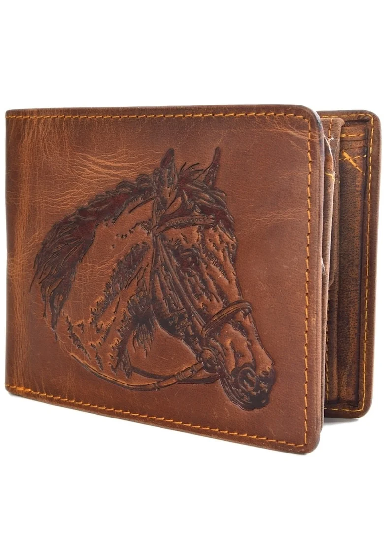 Portofel barbati piele naturala maro antichizat 12.5 x 9.5 x 2.5 cm (1705-Horse), Vintage,