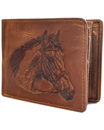 Portofel barbati piele naturala maro antichizat 12.5 x 9.5 x 2.5 cm (1705-Horse), Vintage,