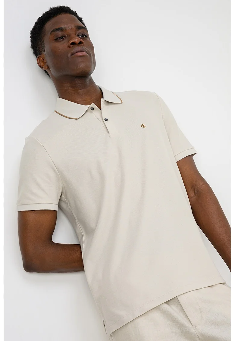 Tricou polo din bumbac pique, Bej