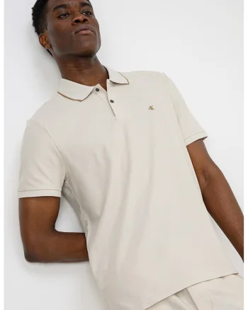 Tricou polo din bumbac pique, Bej