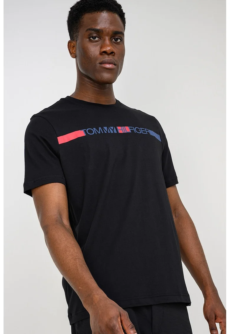Tricou regular fit cu imprimeu logo, Negru/Bleumarin