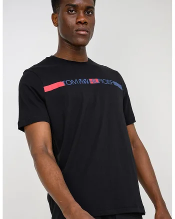 Tricou regular fit cu imprimeu logo, Negru/Bleumarin