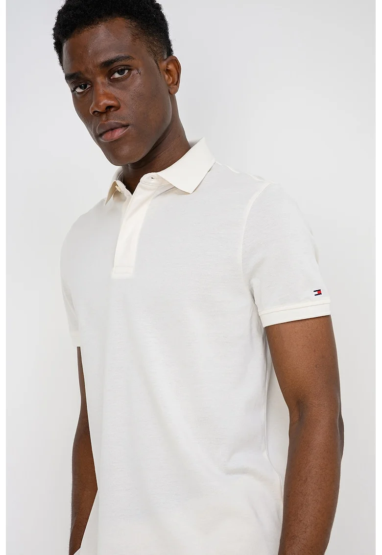 Tricou polo regular fit cu fenta ascunsa cu nasturi, Alb fildes