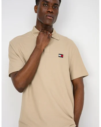 Tricou polo cu guler cu aspect striat, Bej inchis