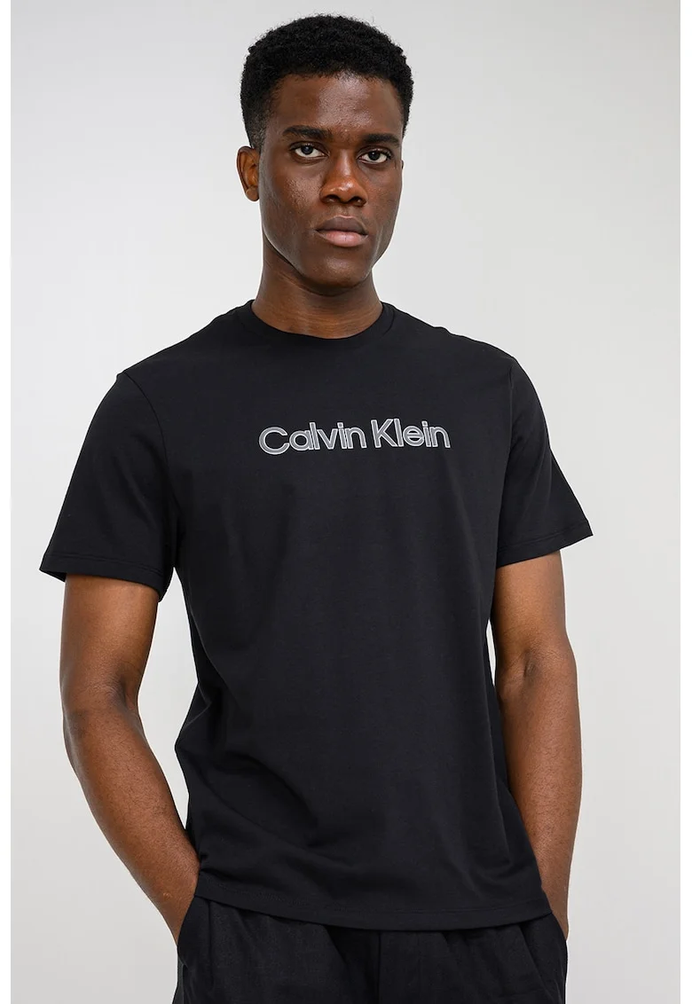 Tricou regular fit din bumbac cu imprimeu logo, Negru/Gri