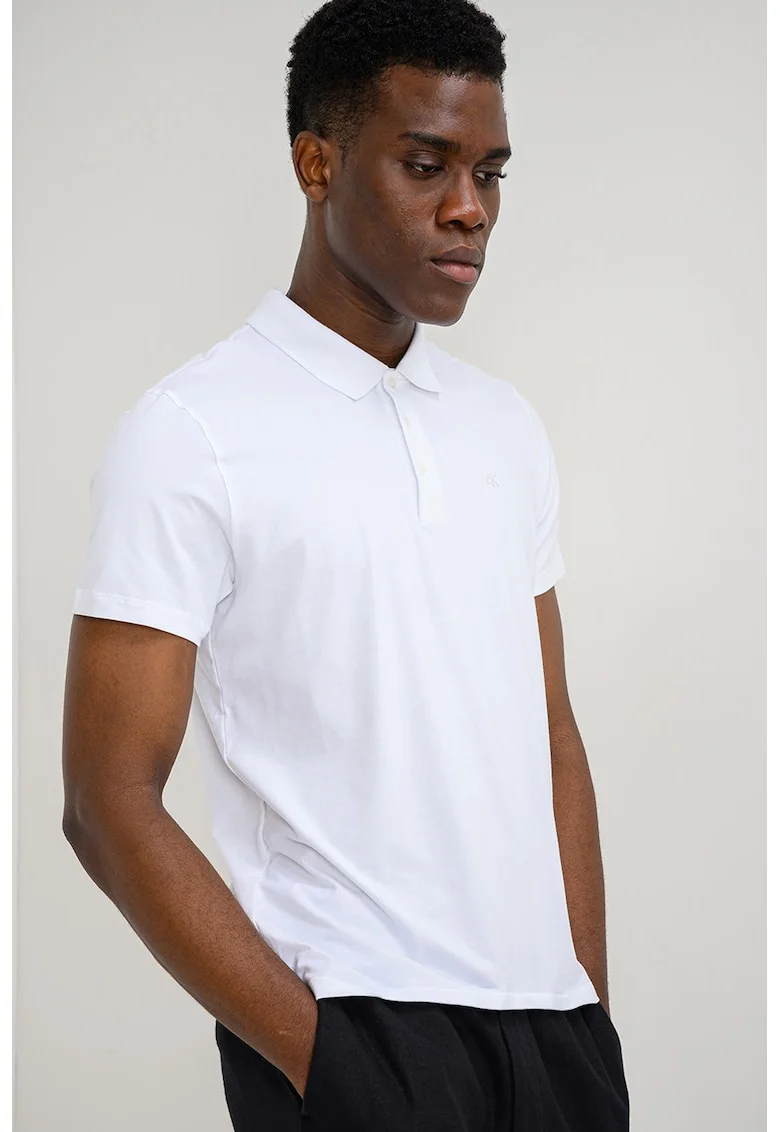 Tricou slim fit cu detaliu cu logo pe piept, Alb