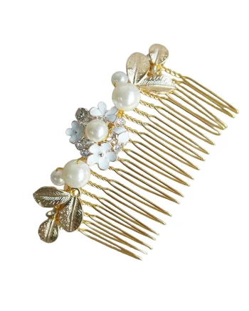 Accesoriu de par, auriu, cu pietre si perle, Maika C7,