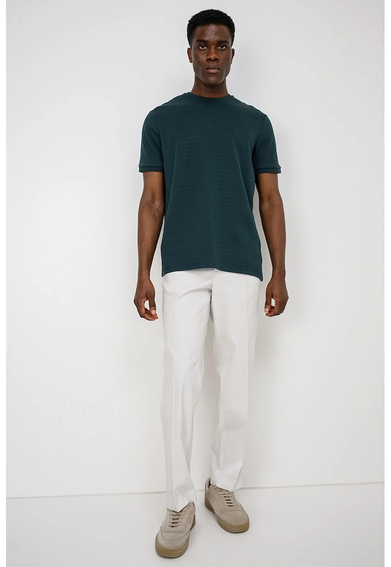 Tricou cu model in dungi si decolteu la baza gatului, Verde englez