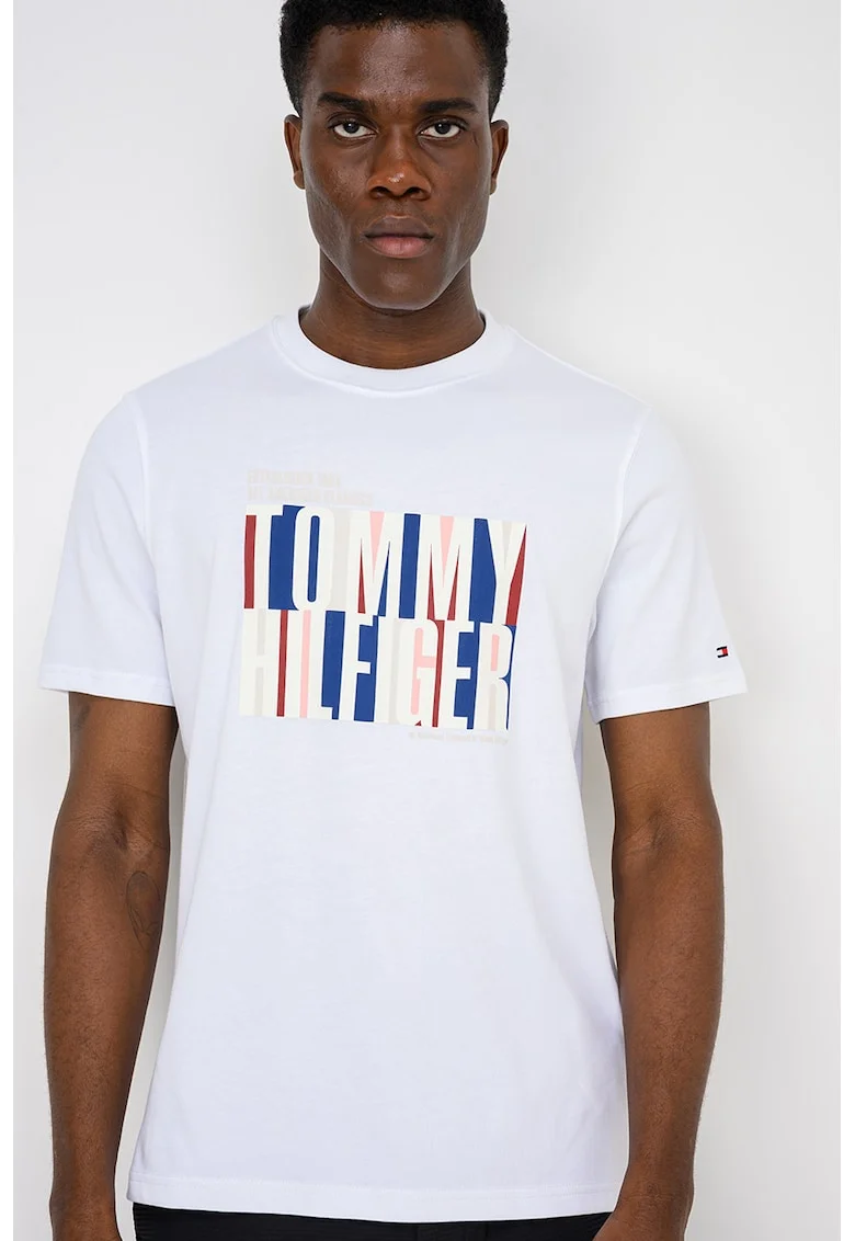 Tricou din bumbac cu imprimeu logo supradimensionat Split, Alb/Crem/Bleumarin