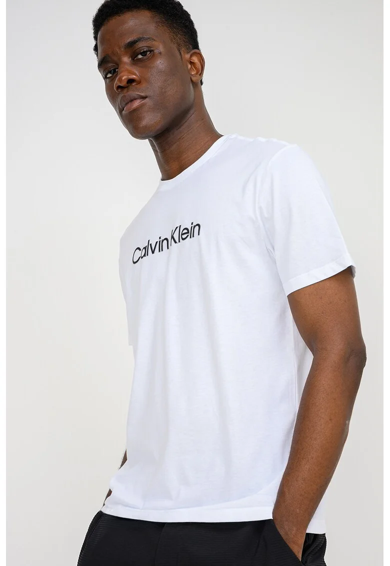 Tricou regular fit din bumbac cu imprimeu logo, Alb/Negru