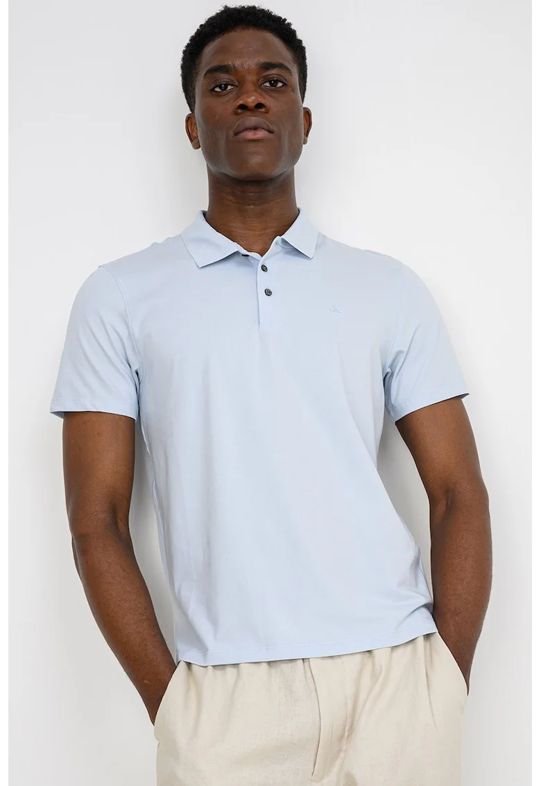 Tricou slim fit cu detaliu cu logo pe piept, Albastru deschis