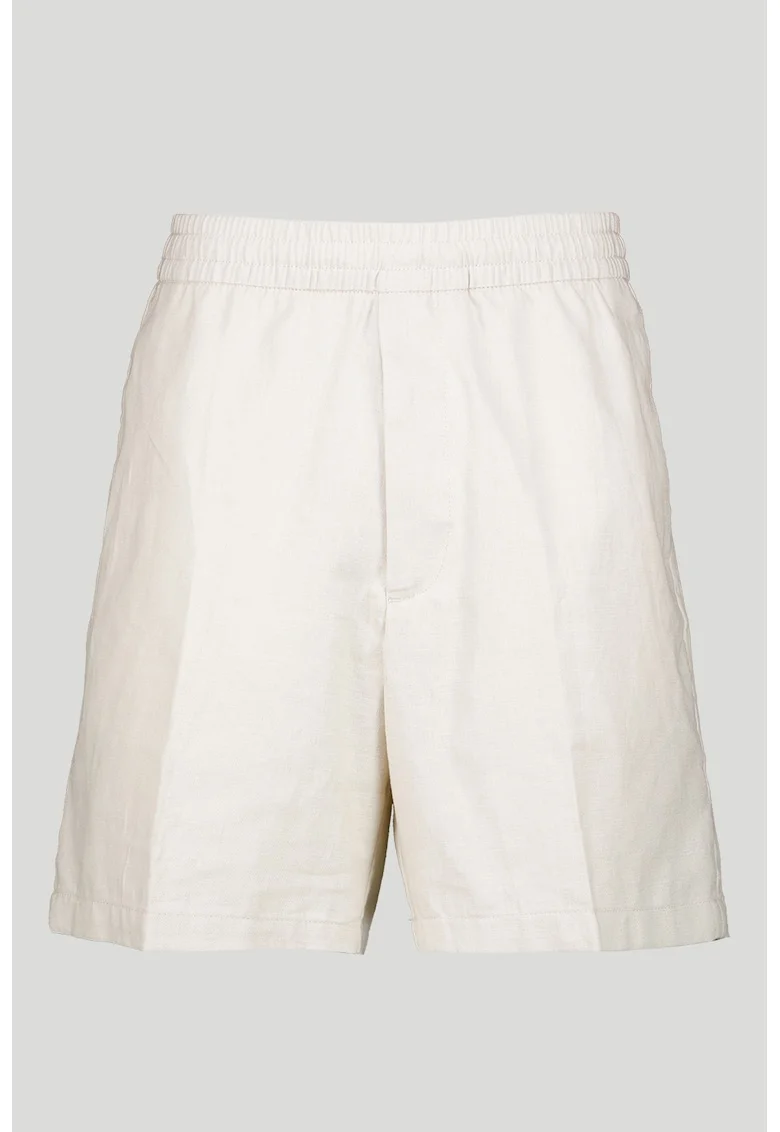 Pantaloni scurti din in si bumbac cu model uni, Bej deschis