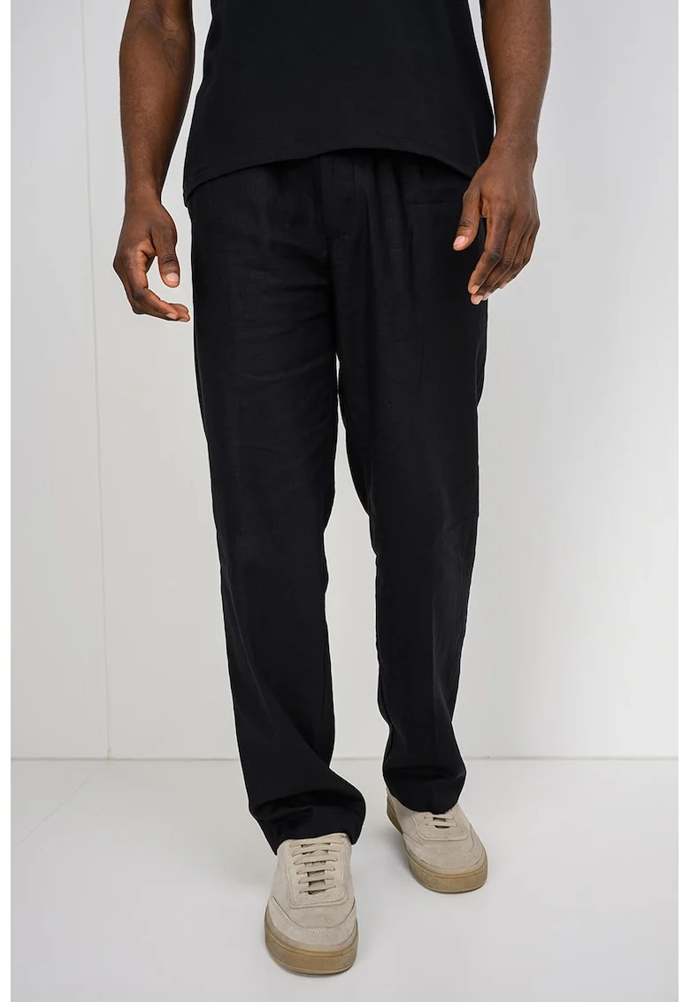 Pantaloni din bumbac si in cu croiala dreapta si buzunare laterale, Negru