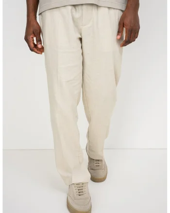 Pantaloni din bumbac si in cu croiala dreapta si buzunare laterale, Bej deschis