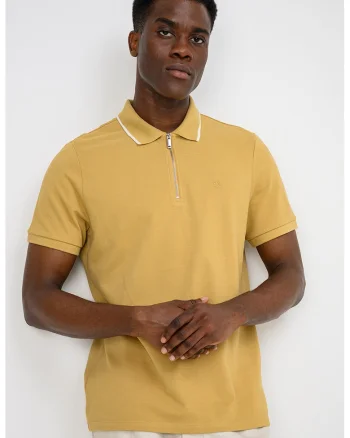 Tricou polo cu fermoar, Ocru