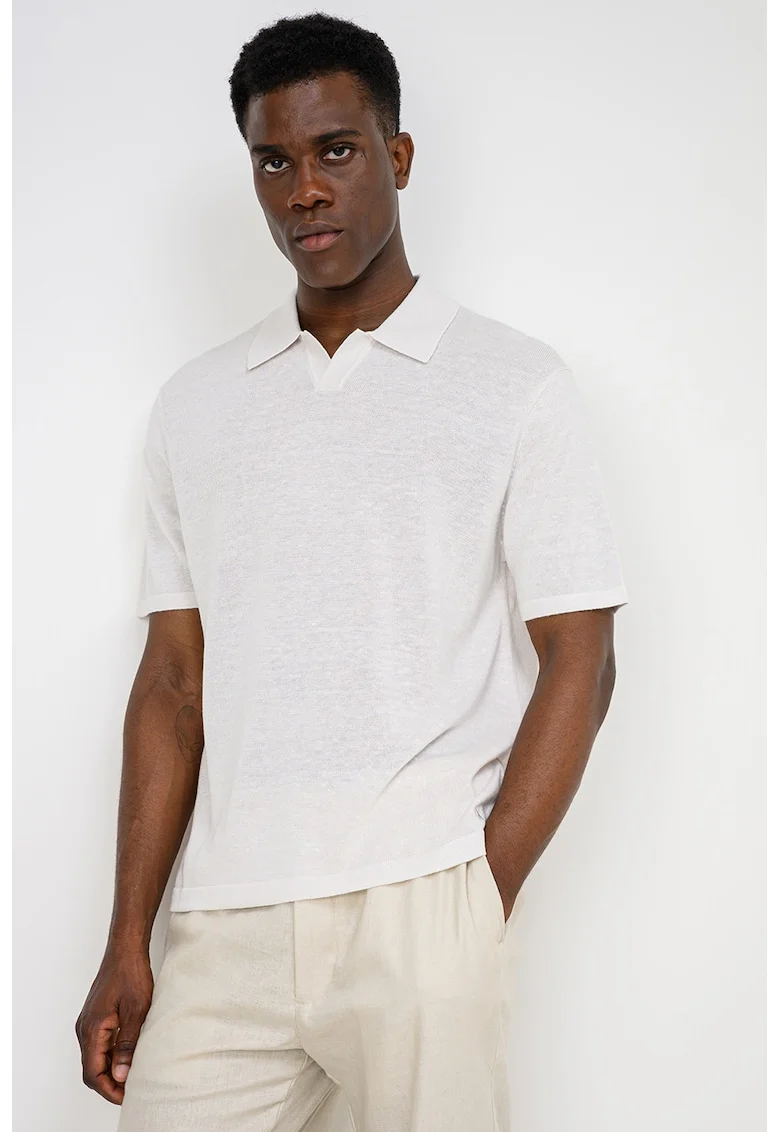 Tricou din amestec de in, Bej deschis