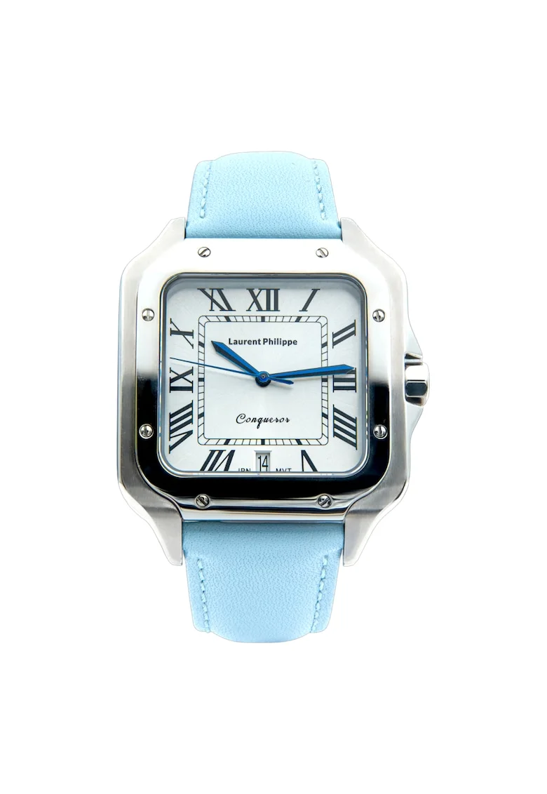 Ceas barbatesc  Conqueror Koh-I-Noor Sexy Blue, cadran alb, curea piele naturala, mecanism quartz, inox