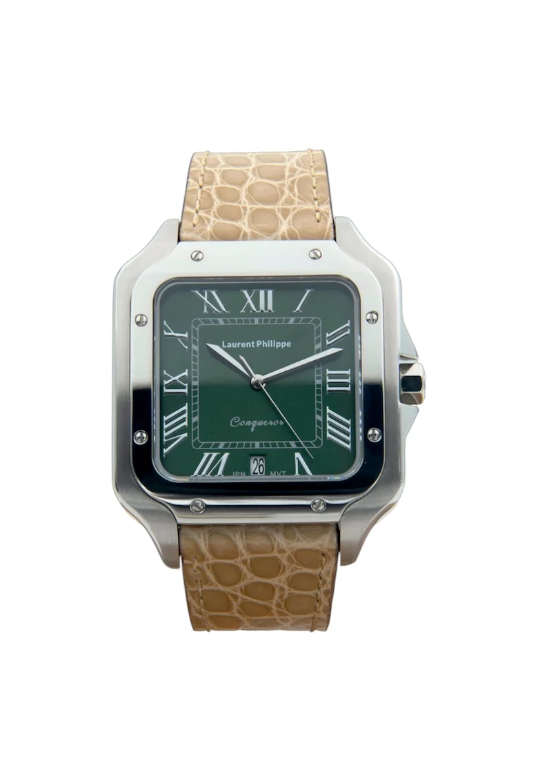 Ceas bărbați  Conqueror, cadran verde smarald, curea din piele de crocodil, inox