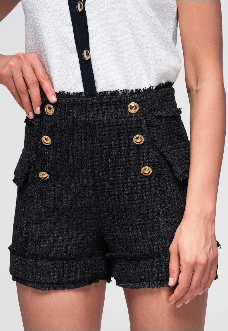 Pantaloni scurti dama cu talie inalta si linie usor evazata OW-ST-E0002, Negru